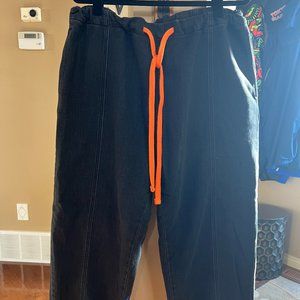 Black Drawstring Denim Look Wide-Leg Pant